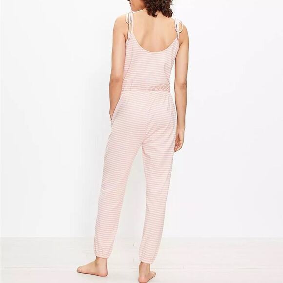 Loft Pink Striped Bow Strap Pajama Romper - Picture 3 of 7